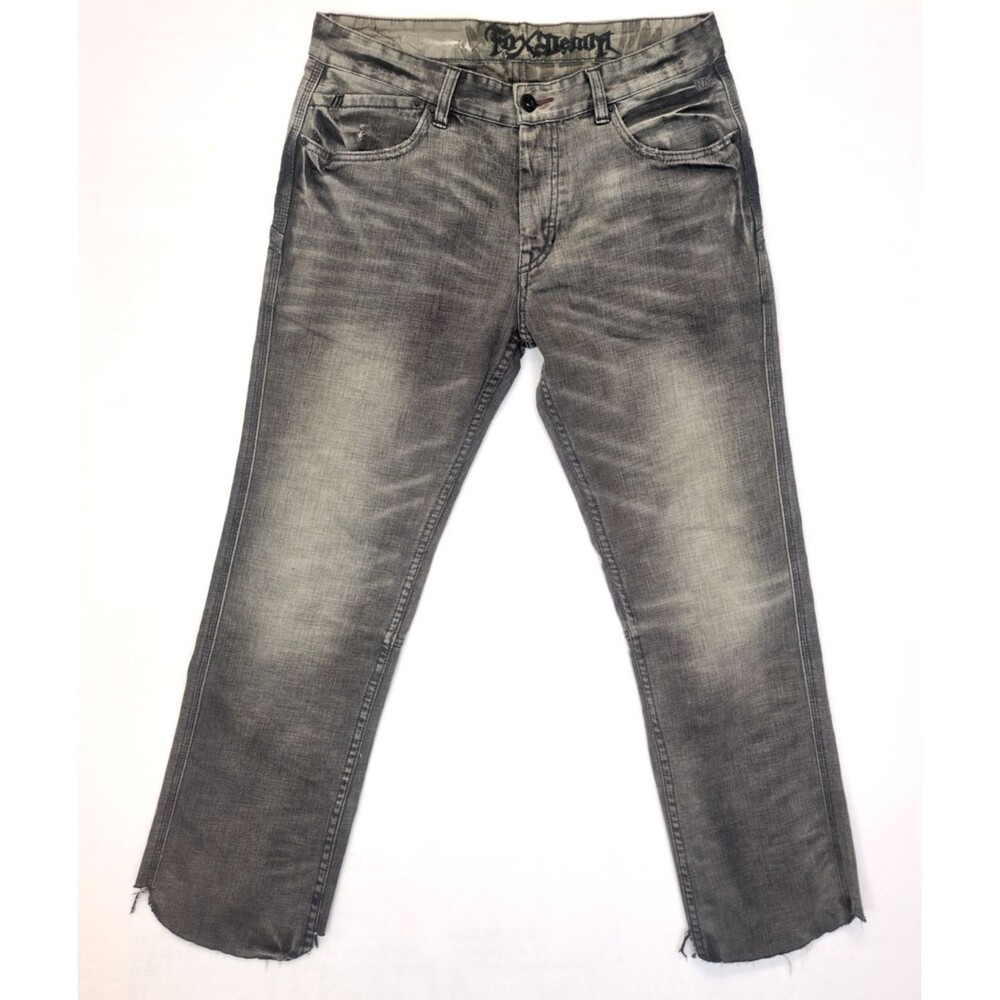 VINTAGE Fox Denim Jeans Mens 34x30 Dark Straight Leg Distressed Button Fly Y2K